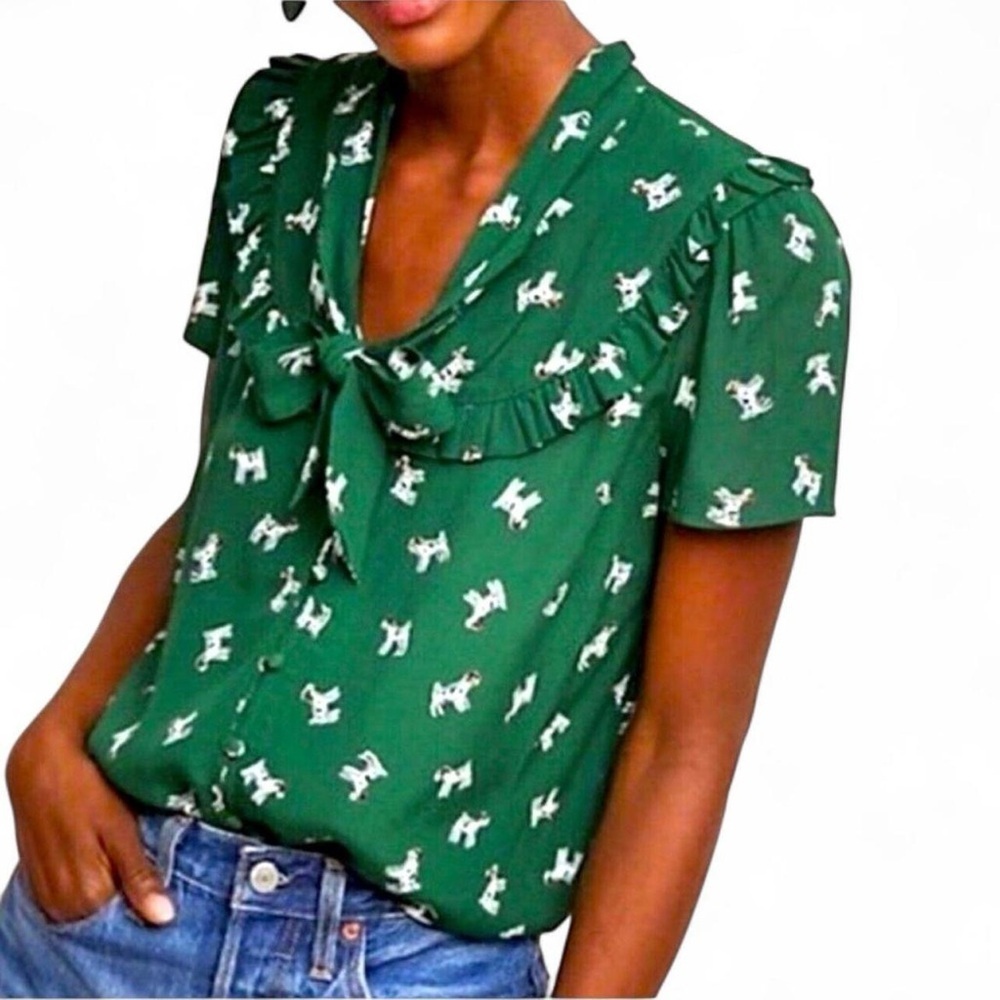 ✨Maeve Adagio Ruffled Blouse | Green Dog Print | Anthropologie | Size S✨